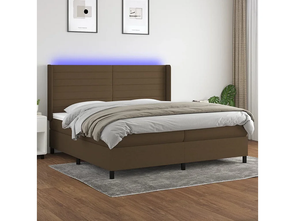 Sommier à lattes de lit matelas et LED Marron foncé 200x200 cm