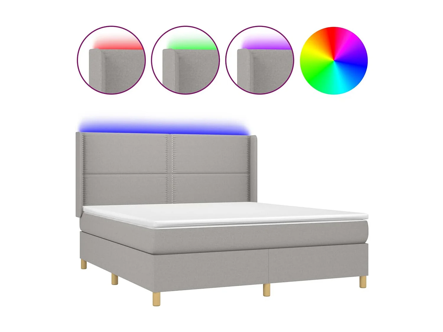 Letto a Molle Materasso e LED Grigio Chiaro 160x200 cm Tessuto