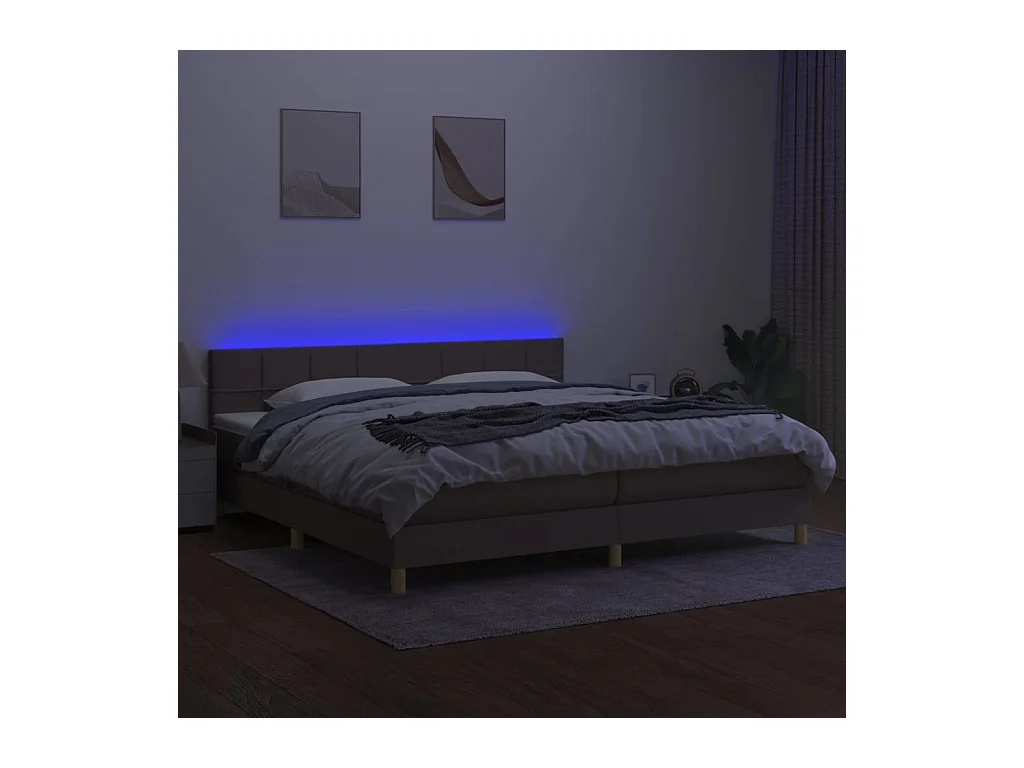 Sommier à lattes de lit et matelas et LED Taupe 200x200cm Tissu