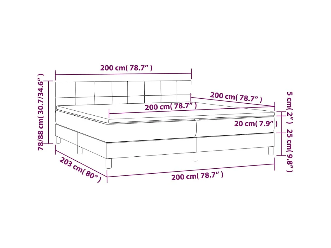 Sommier à lattes de lit et matelas et LED Taupe 200x200cm Tissu