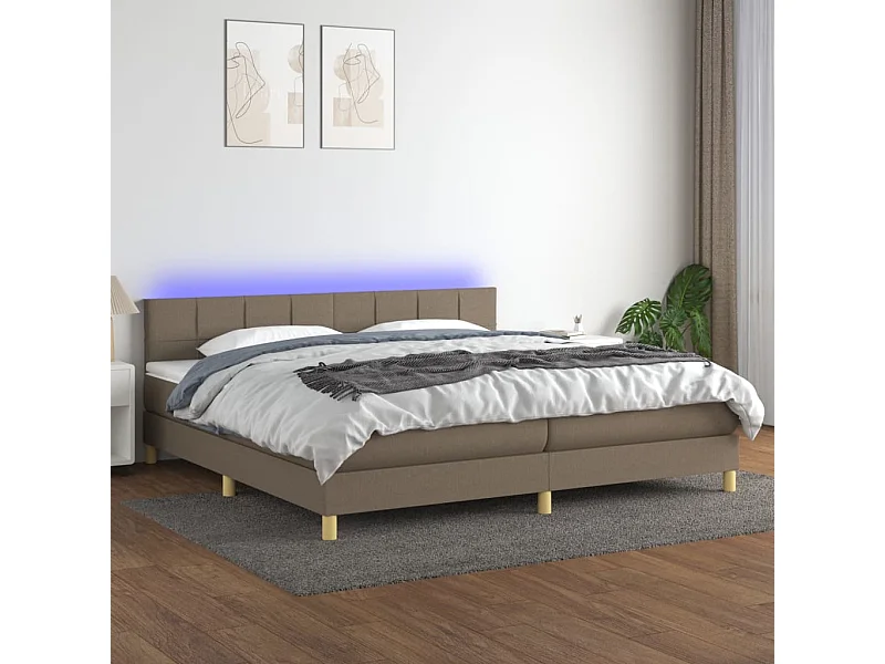 Sommier à lattes de lit et matelas et LED Taupe 200x200cm Tissu