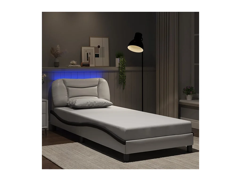 Cadre de lit avec LED sans matelas blanc et noir 90x200 cm
