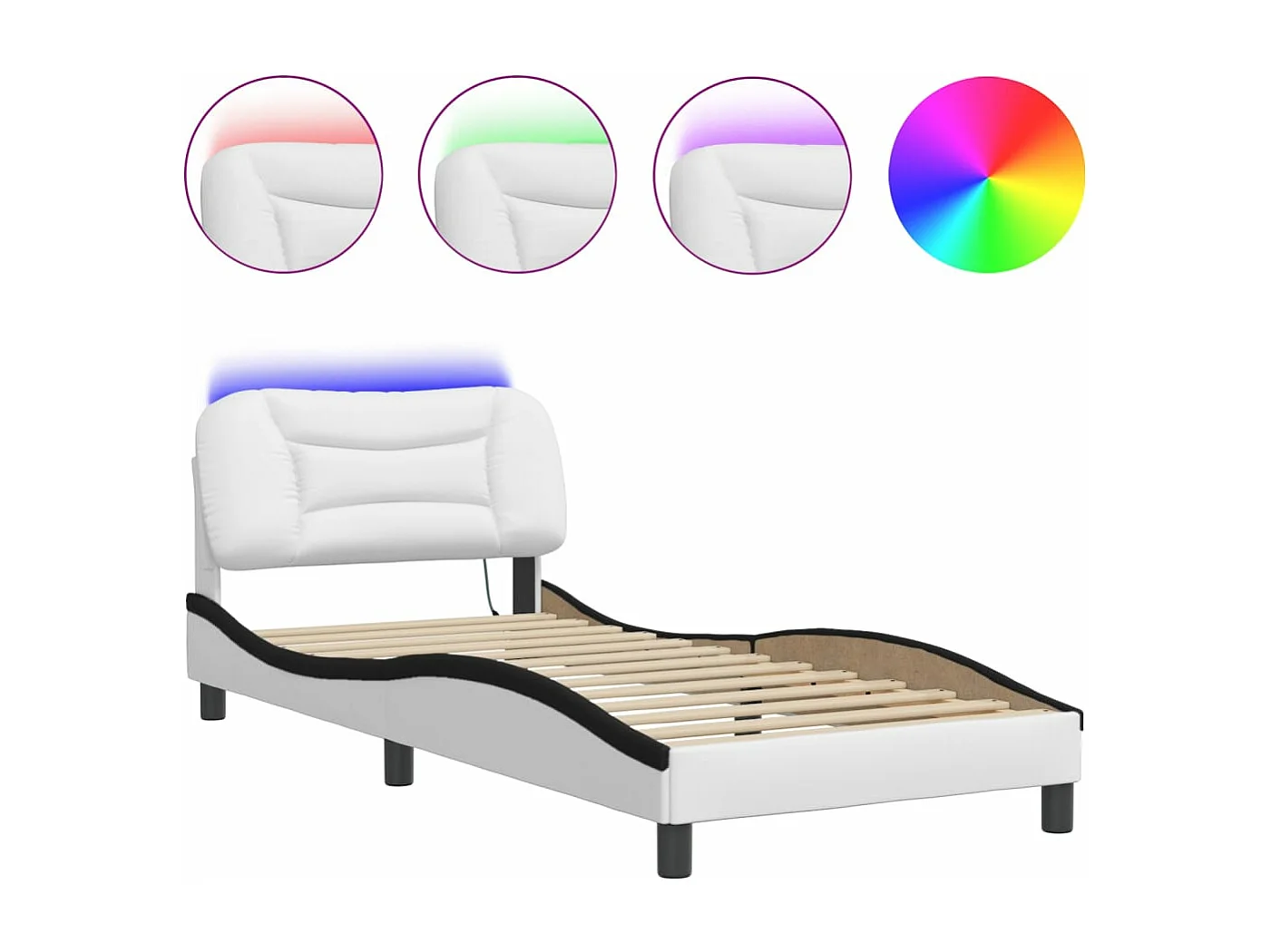 Cadre de lit avec LED sans matelas blanc et noir 90x200 cm