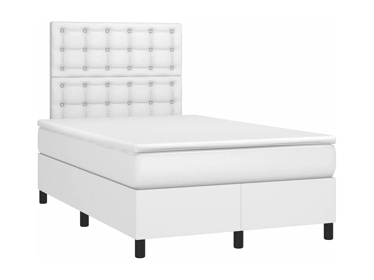Cama box spring colchón y LED cuero sintético blanco 120x190 cm