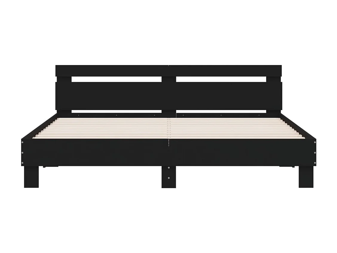Estrutura de cama com cabeceira e luzes LED 160x200 cm preto