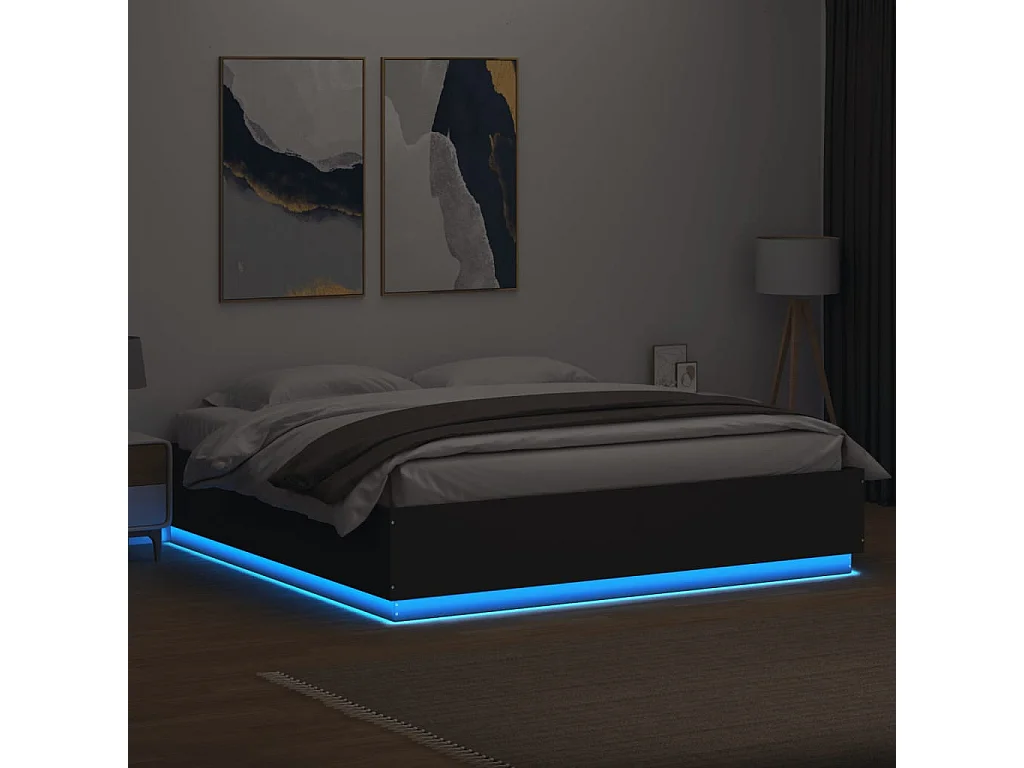 Cadre de lit avec LED sans matelas noir 180x200 cm