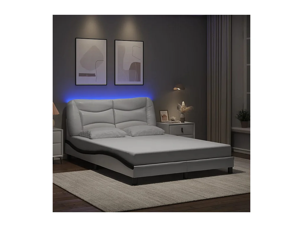 Giroletto con Luci LED Bianco e Nero 140x190 cm in Similpelle