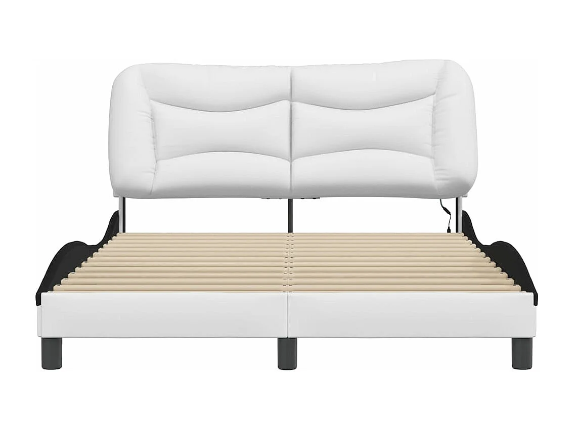 Bettgestell mit LED Weiß und Schwarz 140x190 cm Kunstleder