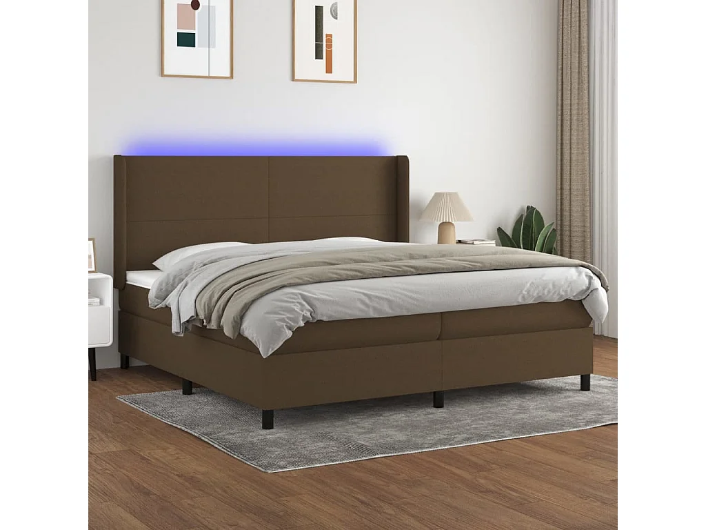 Letto a Molle Materasso e LED MarroneScuro 200x200cm in Tessuto