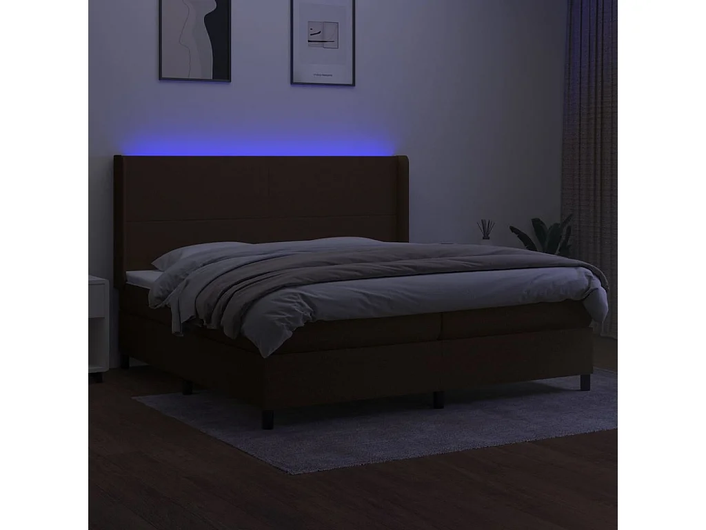 Letto a Molle Materasso e LED MarroneScuro 200x200cm in Tessuto