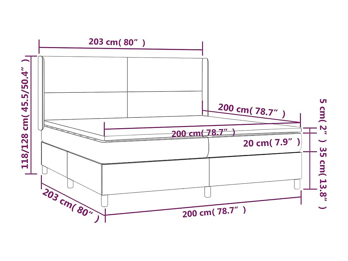 Sommier à lattes de lit matelas LED Marron foncé 200x200 cm