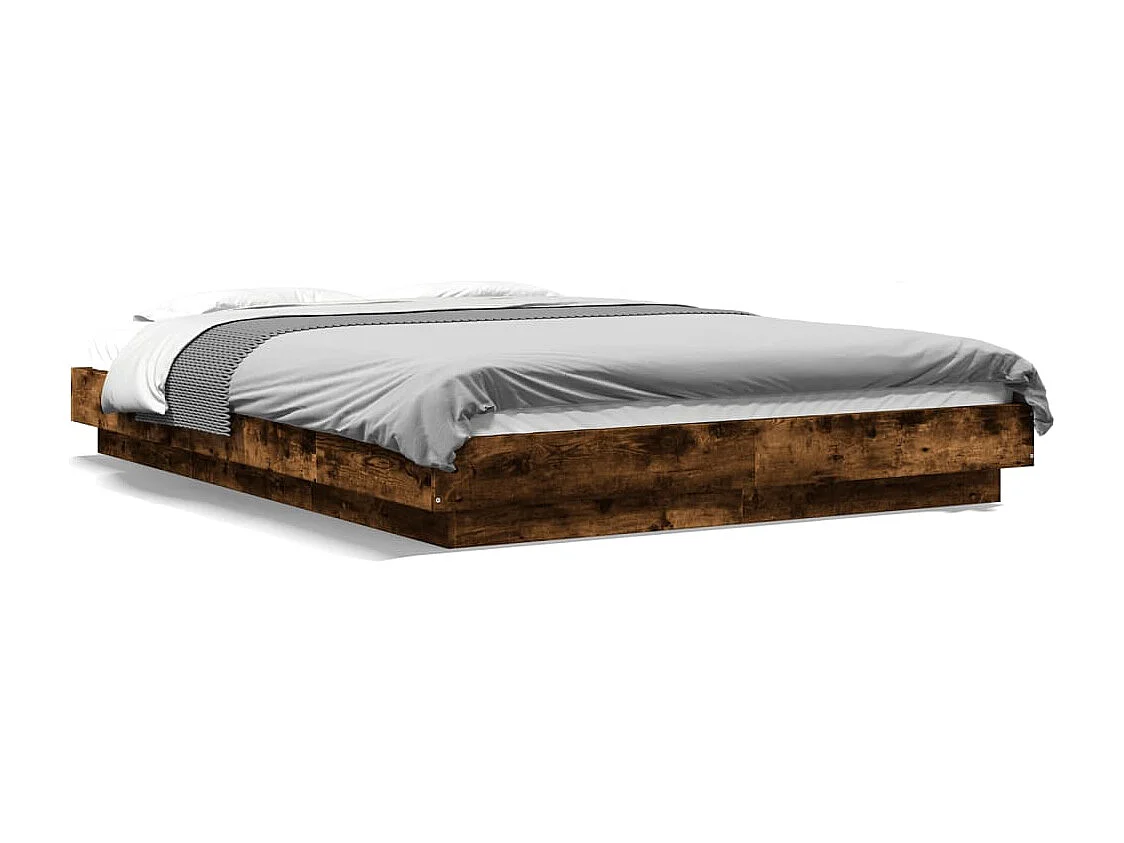 Cadre de lit et lumières LED sans matelas chêne fumé 120x190cm