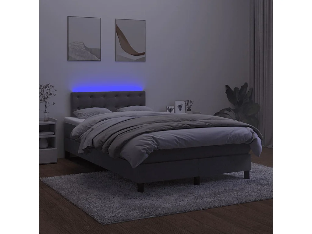 Sommier à lattes de lit avec matelas LED gris foncé 120x190 cm