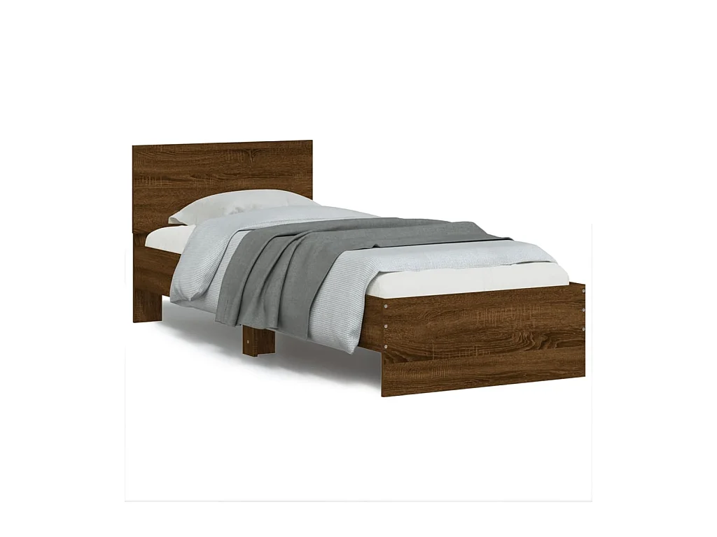 Estructura de cama cabecero luces LED marrón roble 90x190 cm