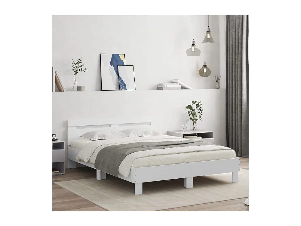 Cadre de lit avec LED sans matelas blanc 140x200 cm