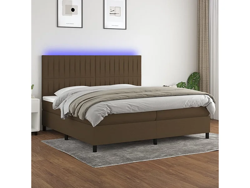 Letto a Molle Materasso e LED Marronescuro 200x200cm in Tessuto