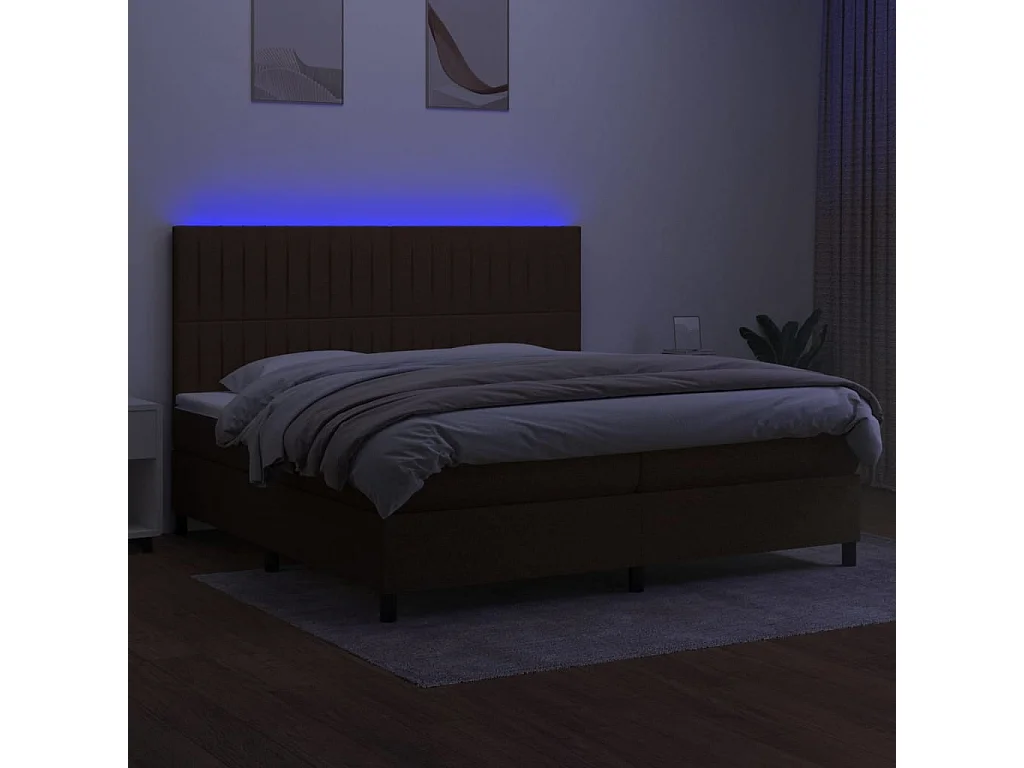 Sommier à lattes de lit matelas et LED Marron foncé 200x200 cm