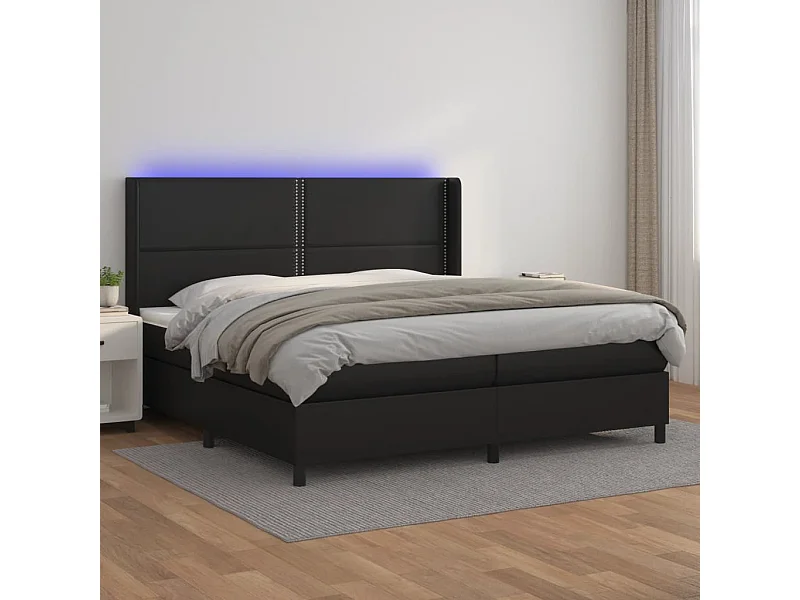 Sommier à lattes de lit matelas LED Noir 200x200cm Similicuir