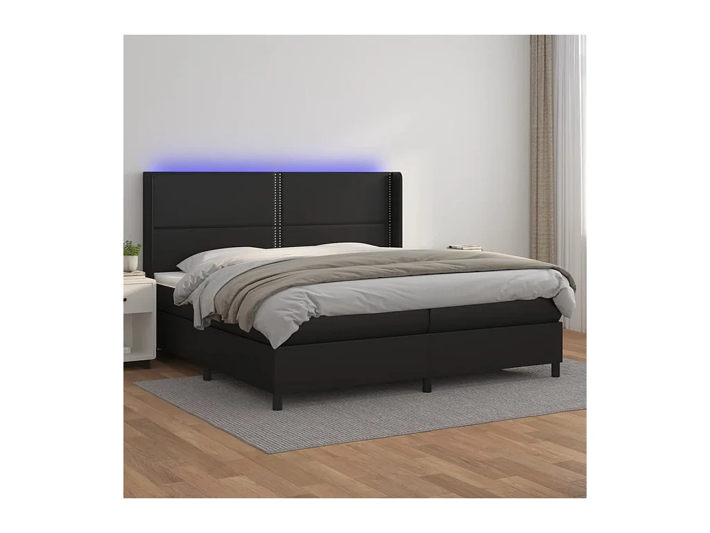 Giroletto a Molle con Materasso e LED Nero 200x200cm Similpelle
