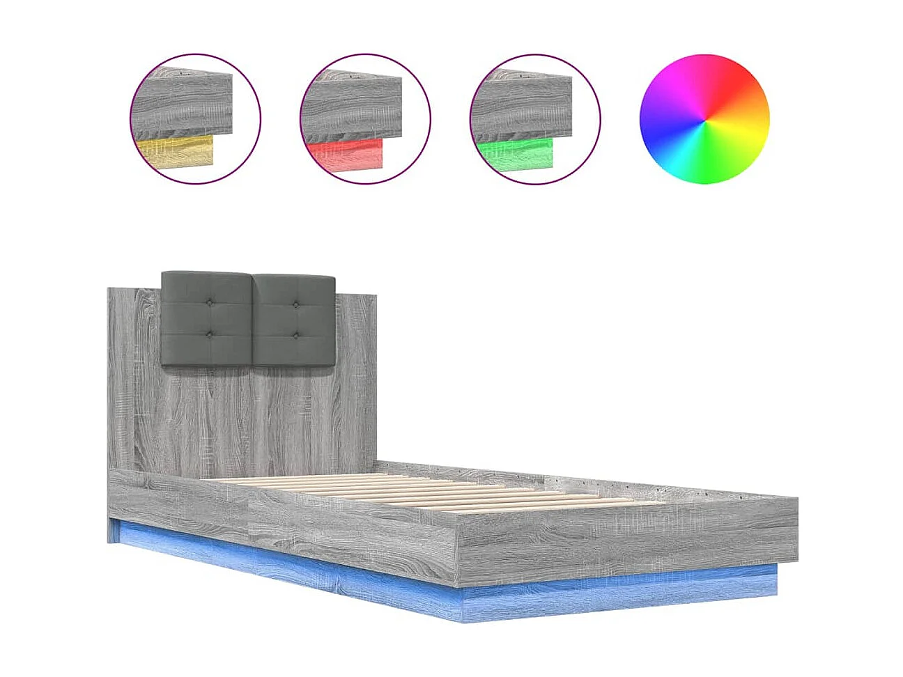 Cadre de lit avec LED sans matelas sonoma gris 100x200 cm