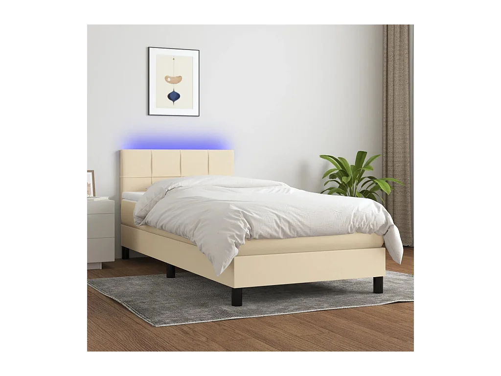 Letto a Molle con Materasso e LED Crema 80x200 cm in Tessuto