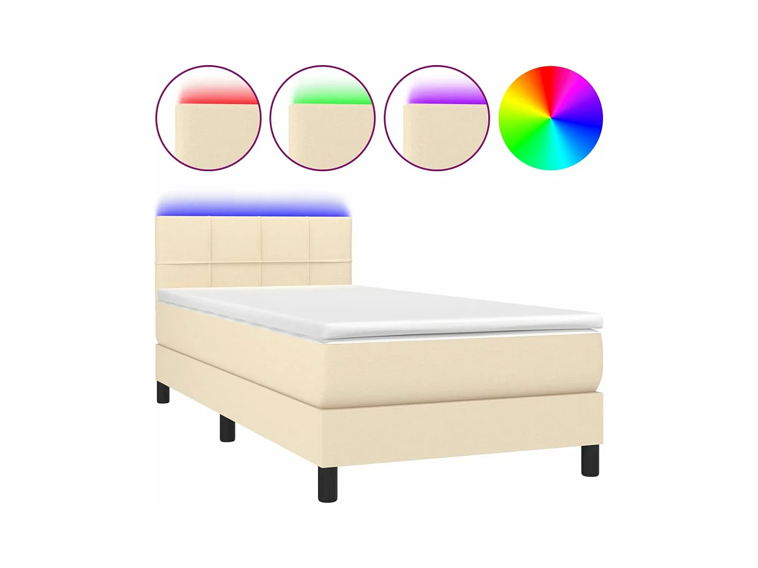 Letto a Molle con Materasso e LED Crema 80x200 cm in Tessuto