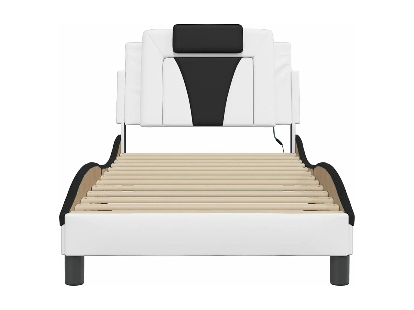 Estructura cama con LED cuero sintético blanco negro 80x200 cm