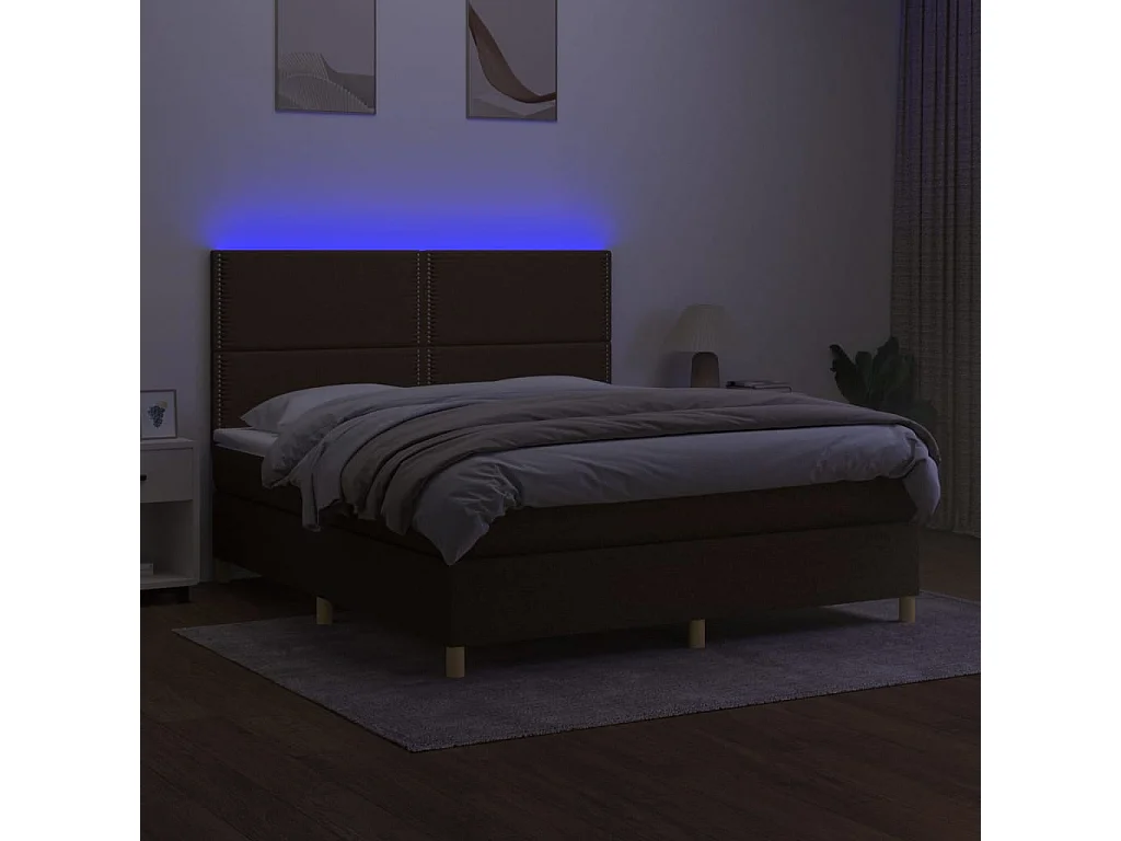 Sommier à lattes de lit matelas et LED Marron foncé 180x200cm