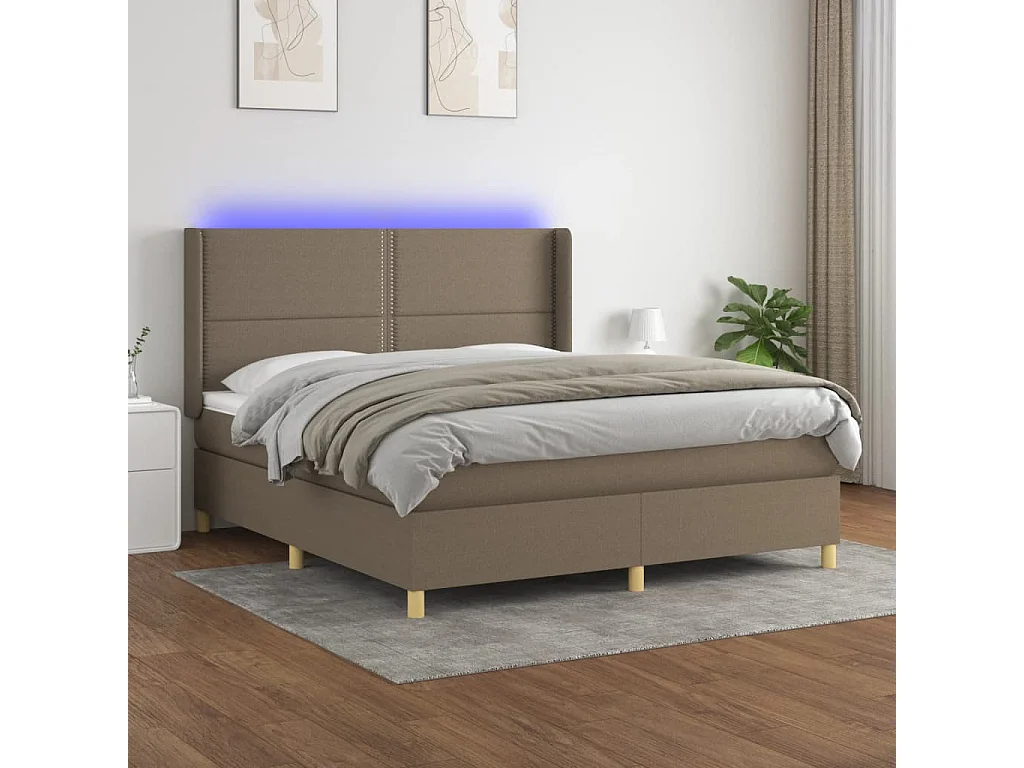Sommier à lattes de lit matelas et LED Taupe 180x200 cm Tissu