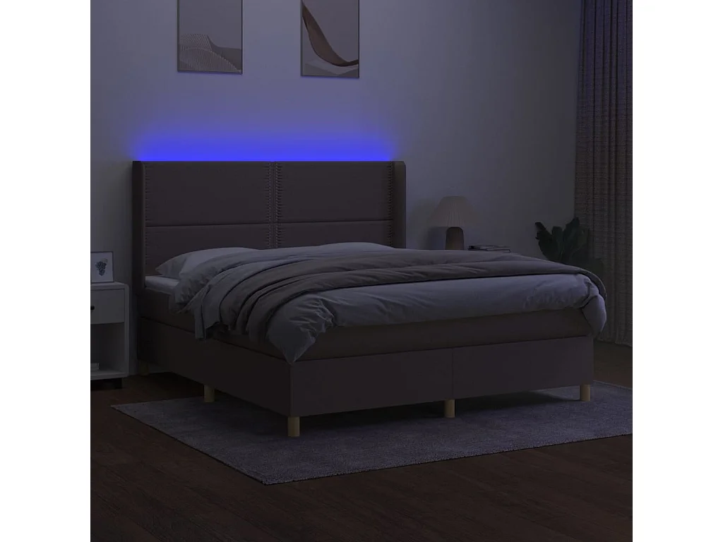 Sommier à lattes de lit matelas et LED Taupe 180x200 cm Tissu