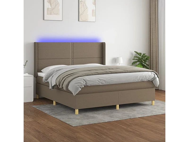 Boxspringbett mit Matratze & LED Taupe 180x200 cm Stoff