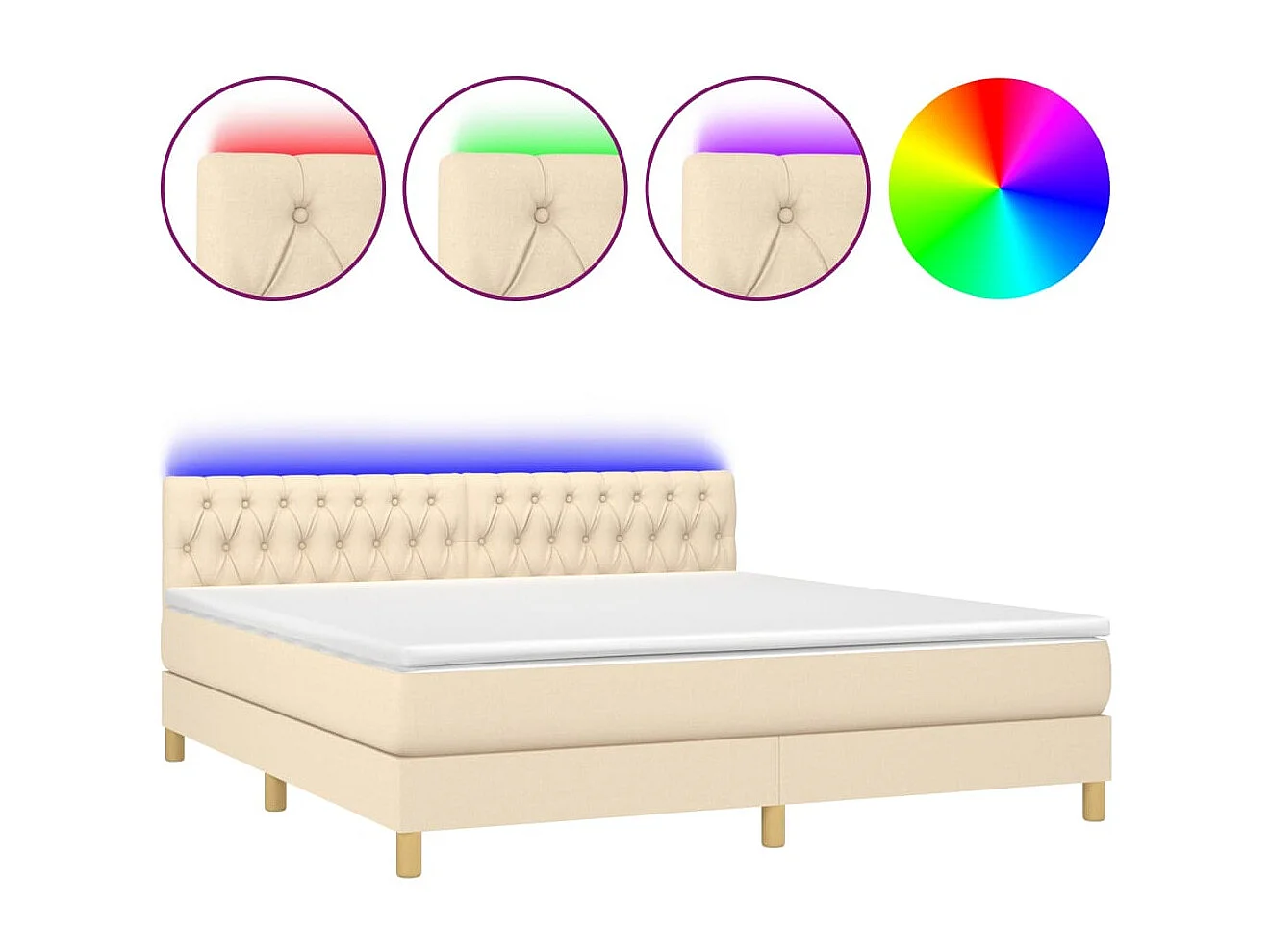 Cama box spring con colchón y LED tela crema 180x200 cm