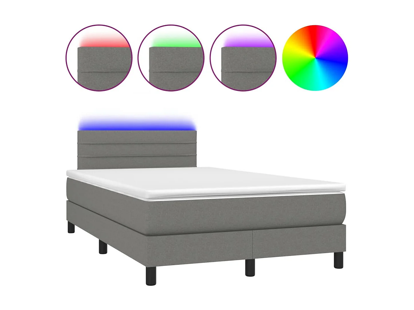 Cama box spring con colchón y LED tela marrón oscuro 120x190 cm