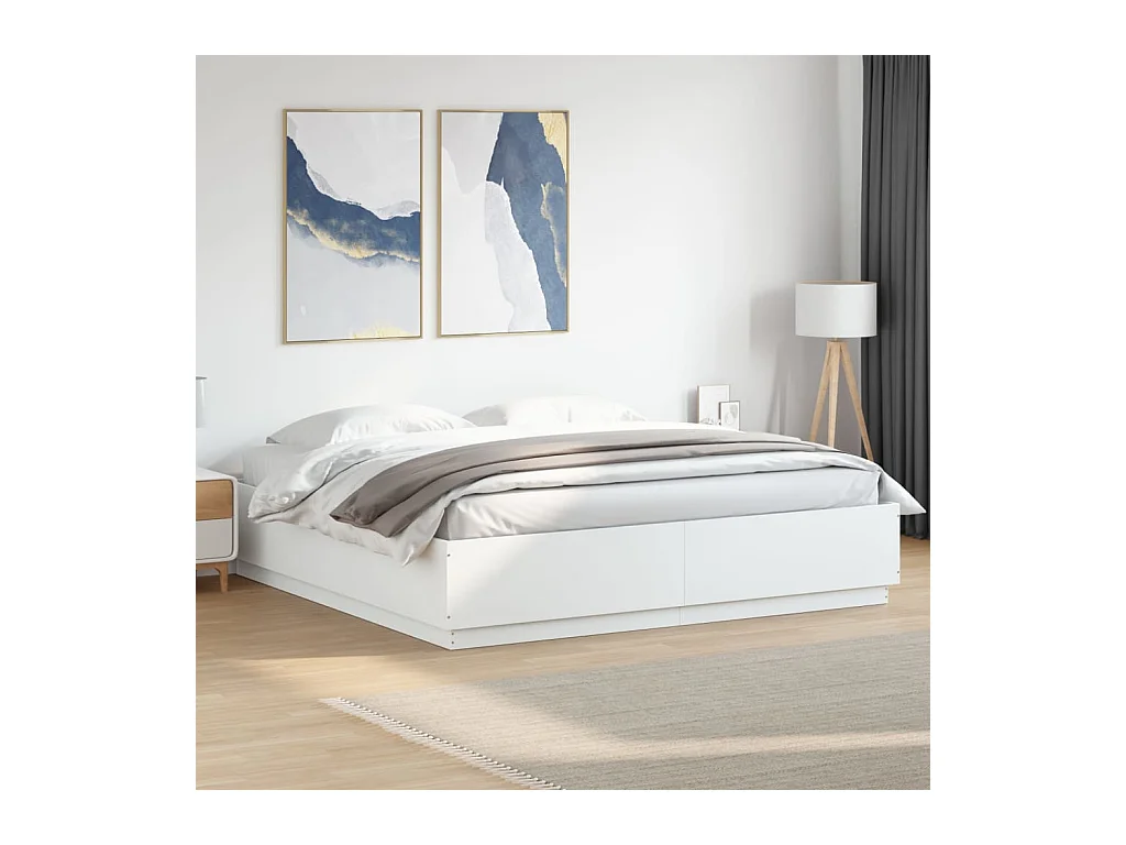 Cadre de lit avec LED sans matelas blanc 200x200 cm