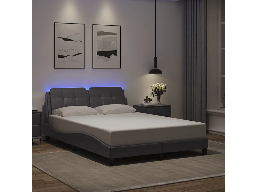 Cadre de lit avec LED sans matelas gris 140x200 cm