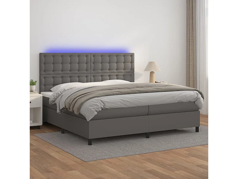 Giroletto Molle con Materasso e LED Grigio 200x200cm Similpelle