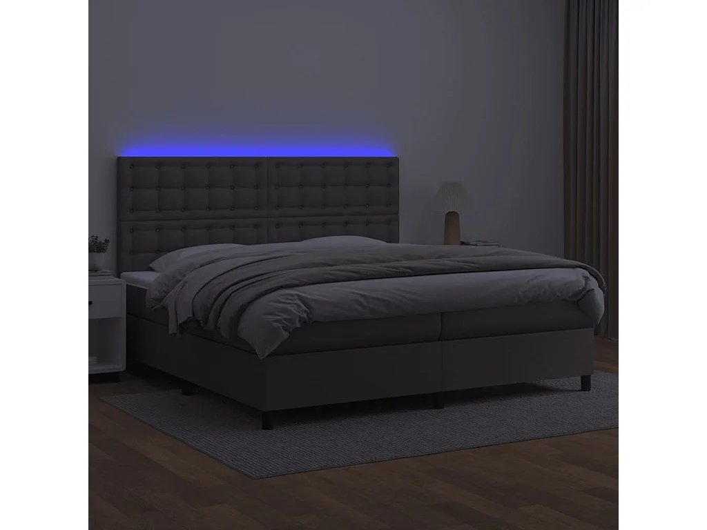 Giroletto Molle con Materasso e LED Grigio 200x200cm Similpelle
