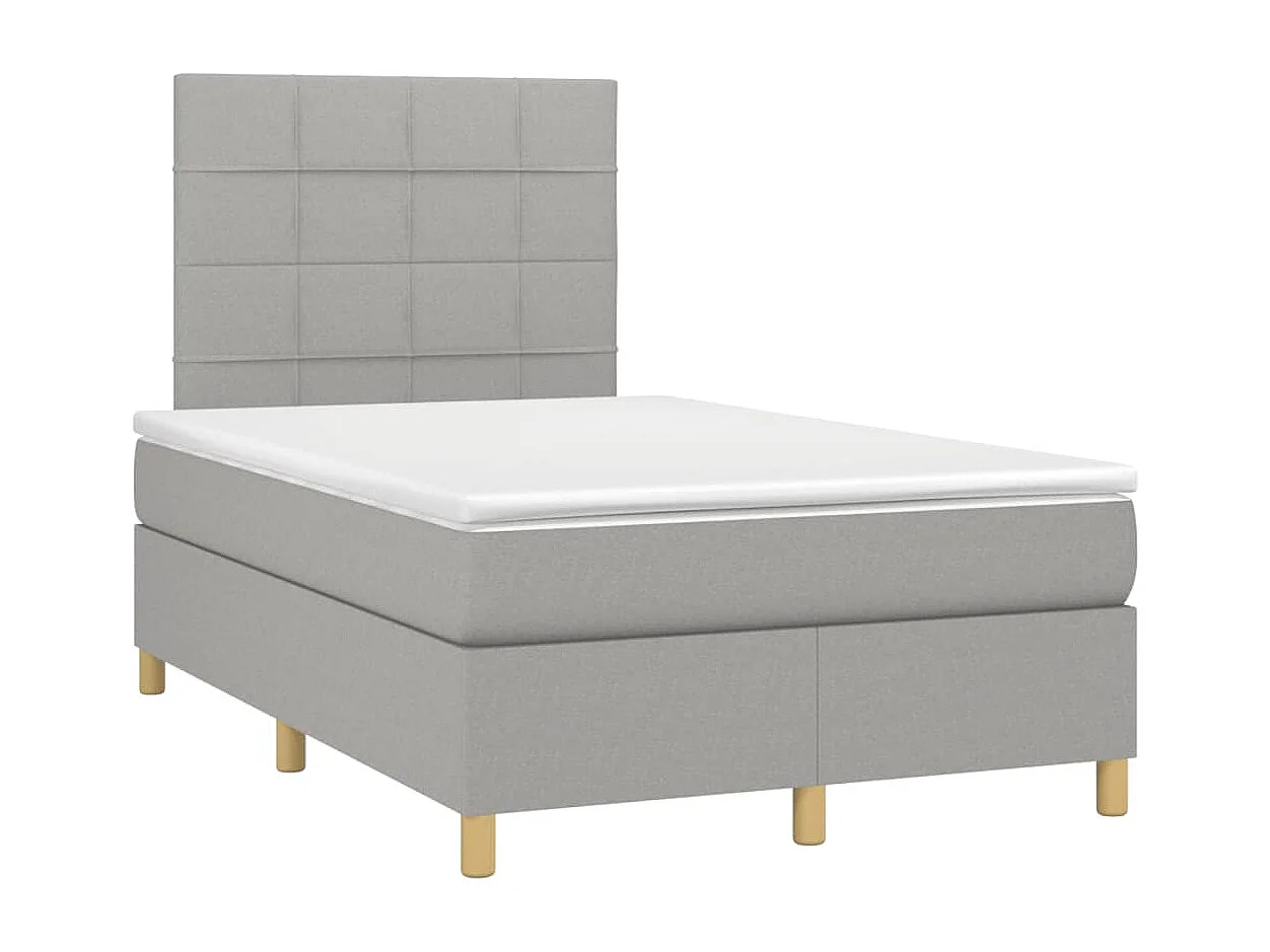 Cama box spring c/ colchão e LED 120x190 cm tecido cinza-claro