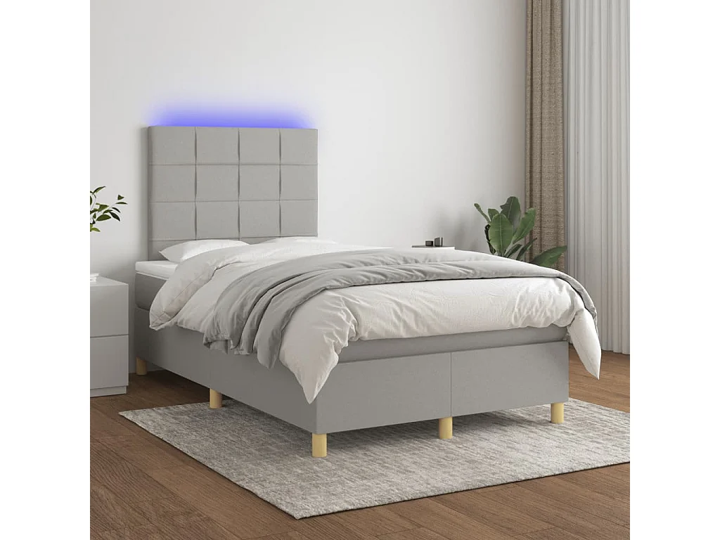Letto a Molle Materasso e LED Grigio Chiaro 120x190 cm Tessuto