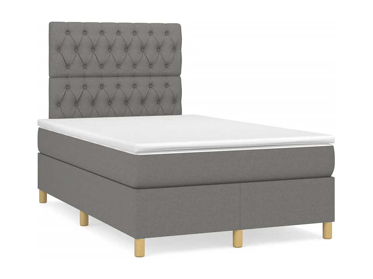 Letto a Molle Materasso e LED Grigio Scuro 120x190cm in Tessuto