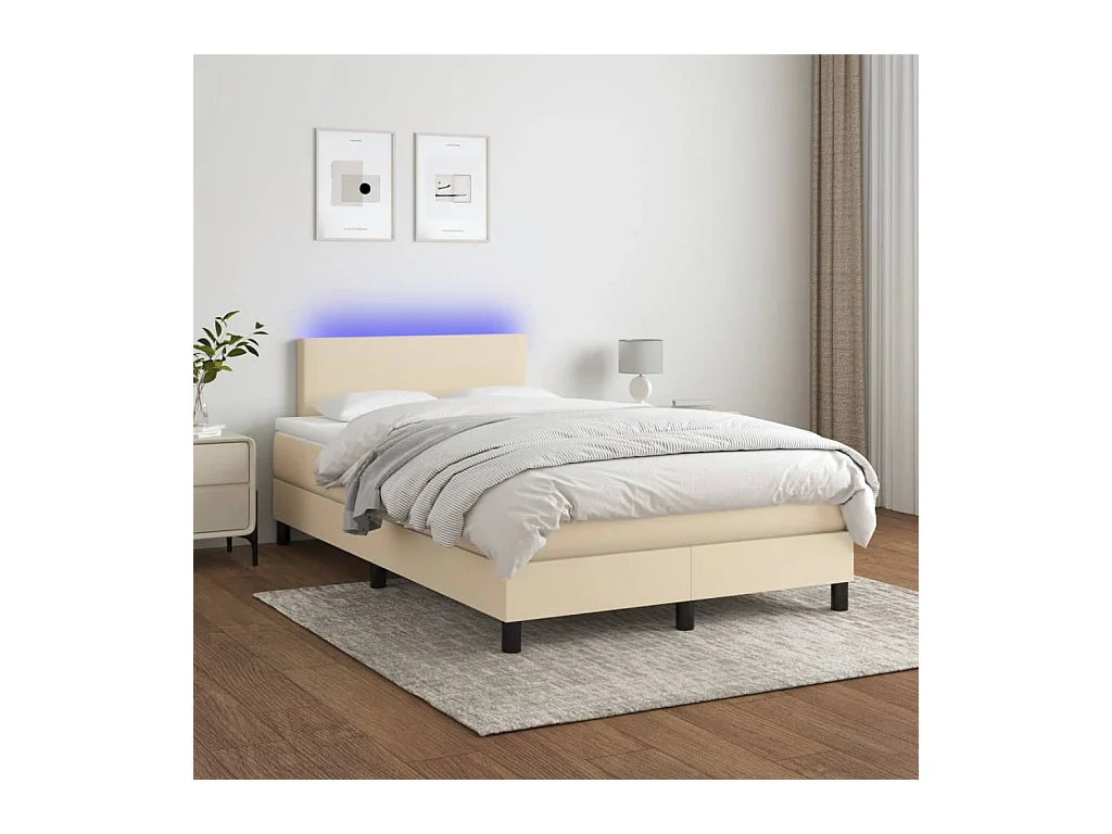 Letto a Molle con Materasso e LED Crema 120x190 cm in Tessuto