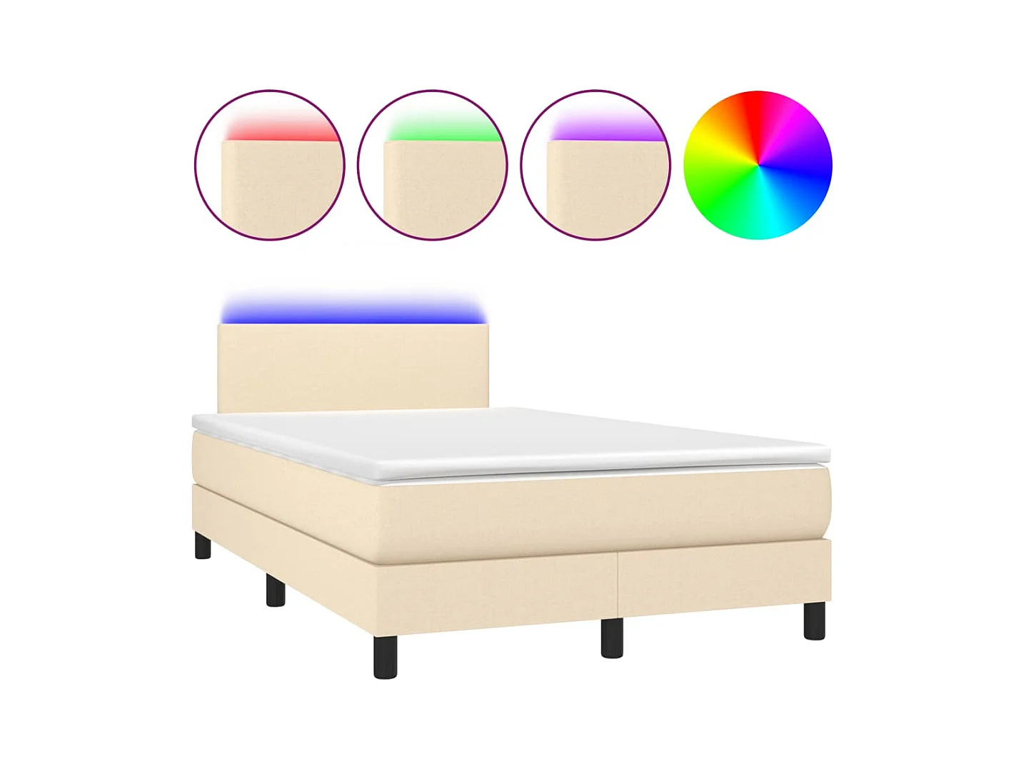 Letto a Molle con Materasso e LED Crema 120x190 cm in Tessuto