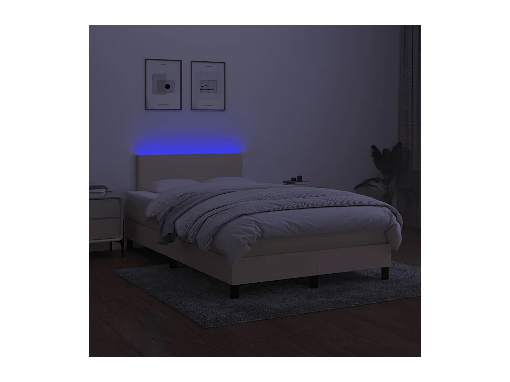 Letto a Molle con Materasso e LED Crema 120x190 cm in Tessuto