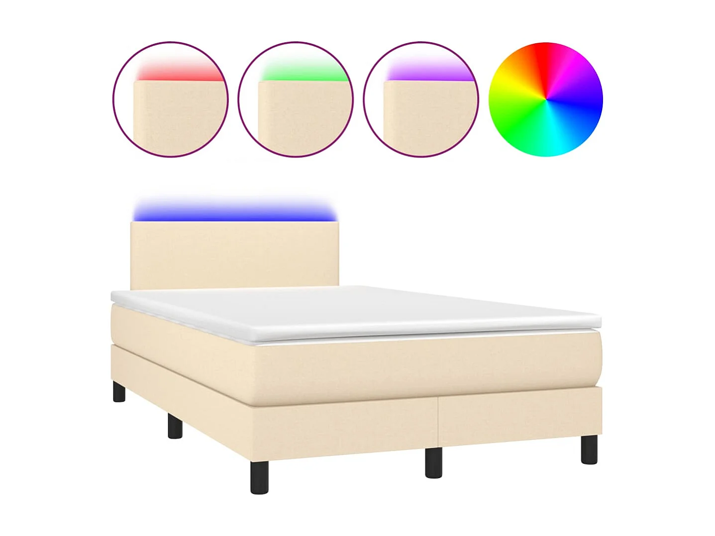 Cama box spring c/ colchão e LED 120x190 cm tecido cor creme