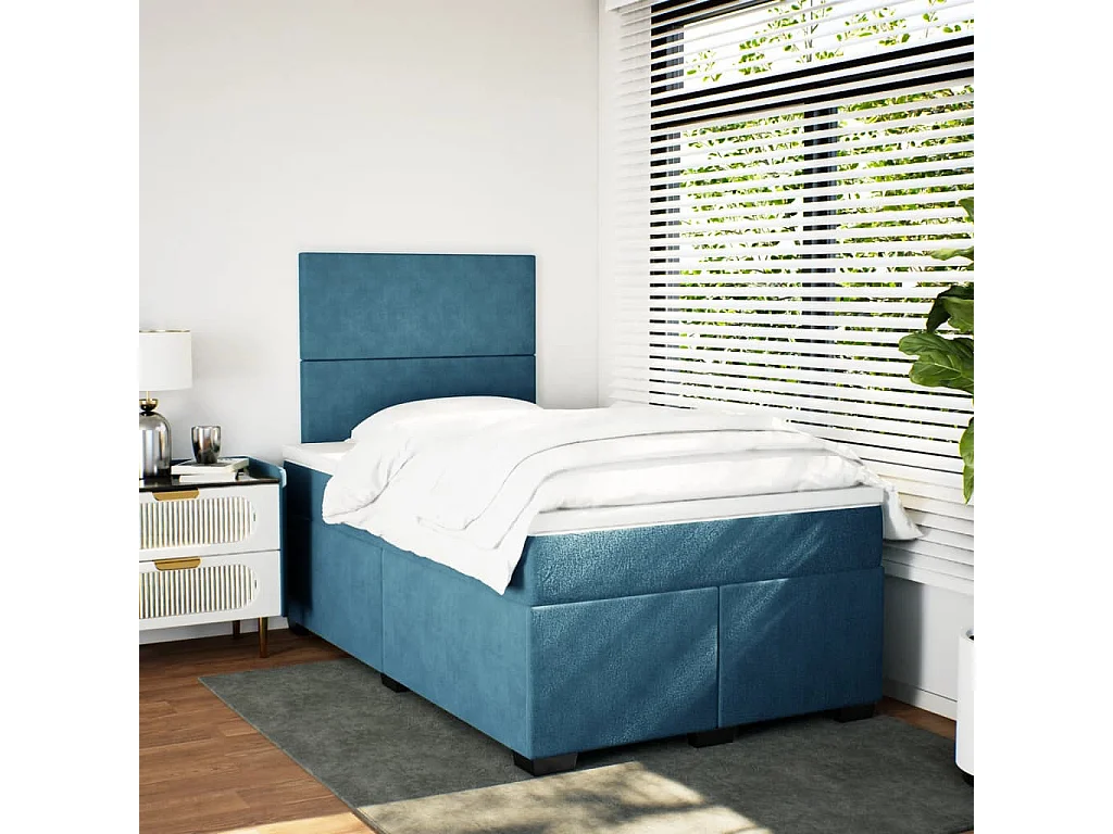 Giroletto a Molle con Materasso Blu 120x190 cm in Velluto