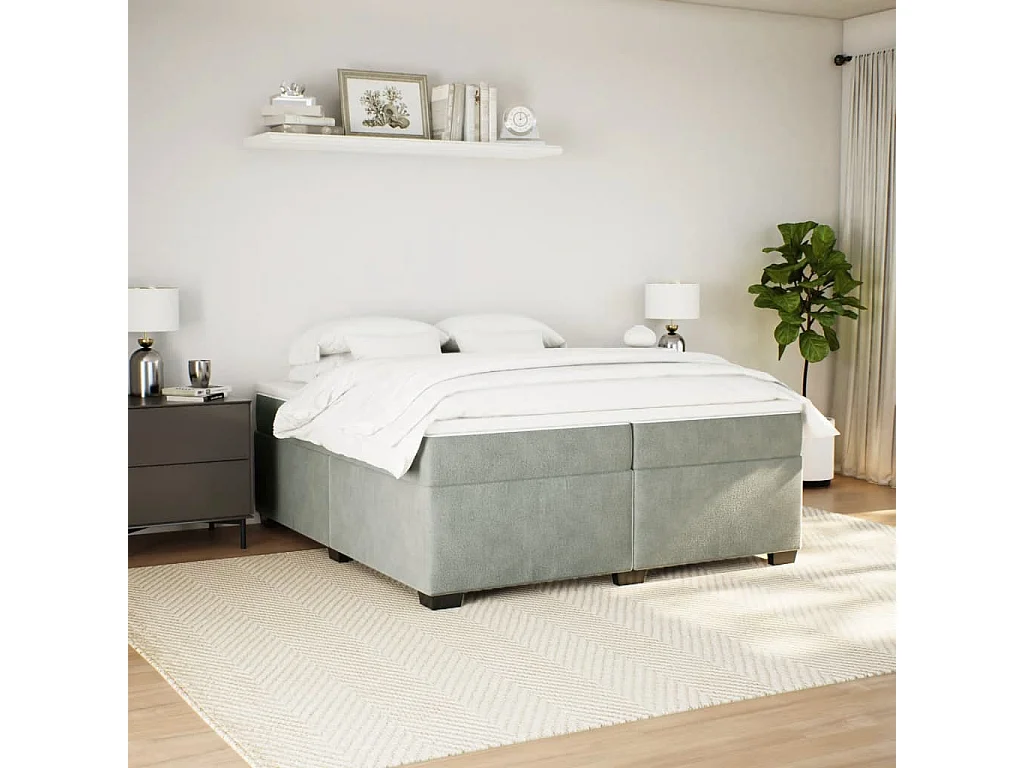 Giroletto a Molle con Materasso Grigio Chiaro 200x200cm Velluto