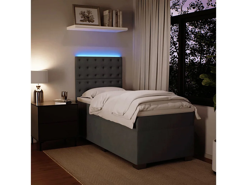 Boxspringbett mit Matratze Dunkelgrau 90x200 cm Samt