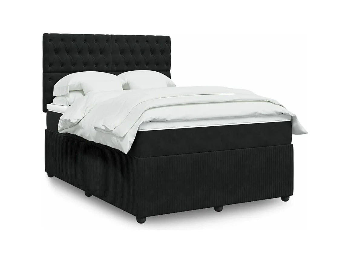 Cama box spring con colchón terciopelo negro 160x200 cm