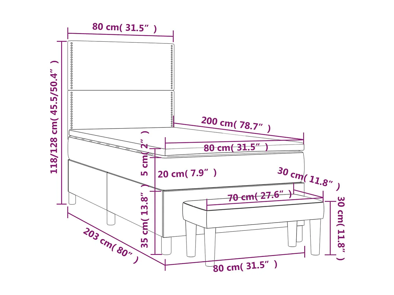 Boxspringbett mit Matratze Dunkelgrün 80x200 cm Samt