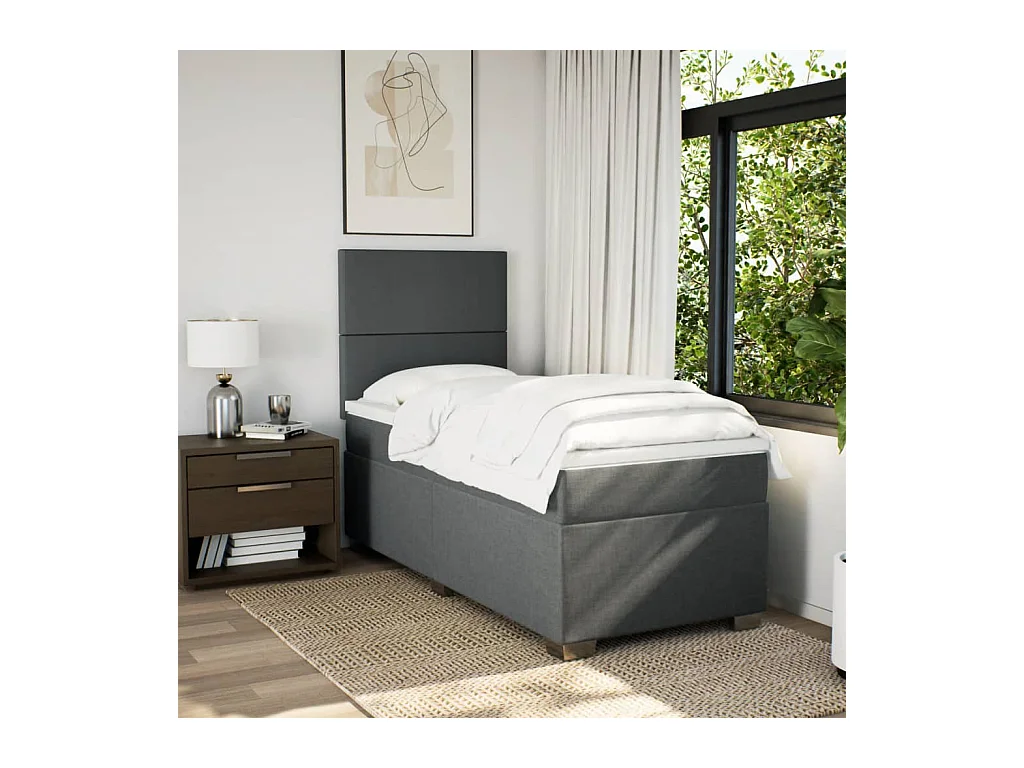 Sommier à lattes de lit et matelas Gris foncé 90x190 cm Tissu